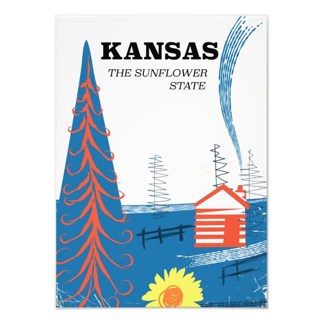 Kansas "solrosstaten" vintage resor poster (Framsidan)