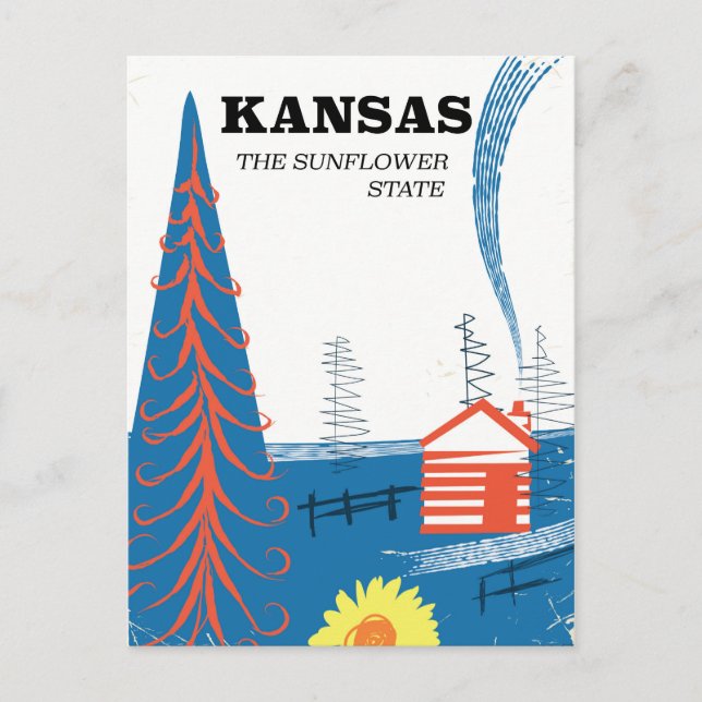 Kansas "solrosstaten" vintage resor poster vykort (Framsida)