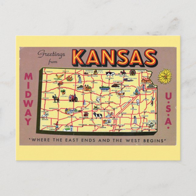 Kansas State Karta vykort (Framsida)