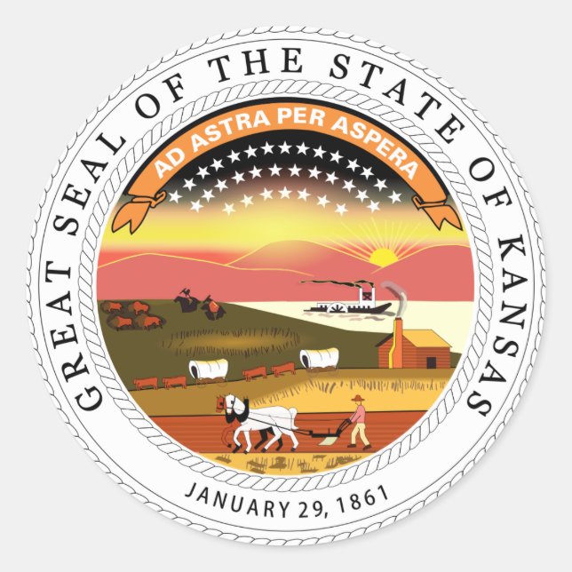 Kansas State Seal Sticker Runt Klistermärke (Framsida)