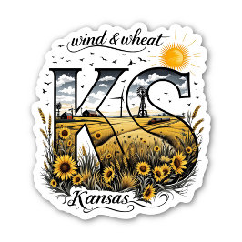 Kansas State Sticker | Wind & Wheat Sunflower Desi Klistermärken