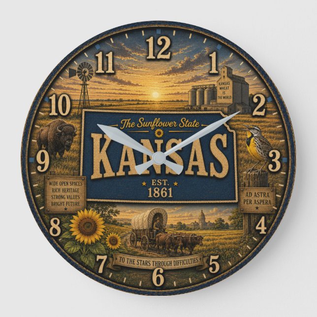 Kansas State Sunflower State Rustic Farmhouse  Stor Klocka (Framsida)