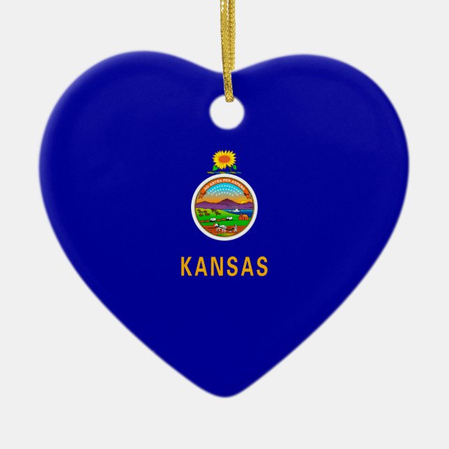 Kansas Statlig flagga Design Julgransprydnad Keramik (Framsidan)