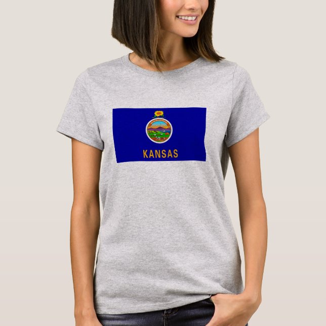 Kansas Statlig flagga Design T Shirt (Framsida)