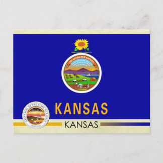 Kansas Statlig flagga och Seal Vykort