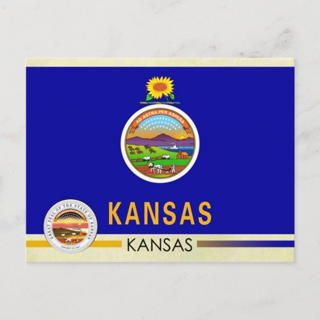 Kansas Statlig flagga och Seal Vykort (Framsida)