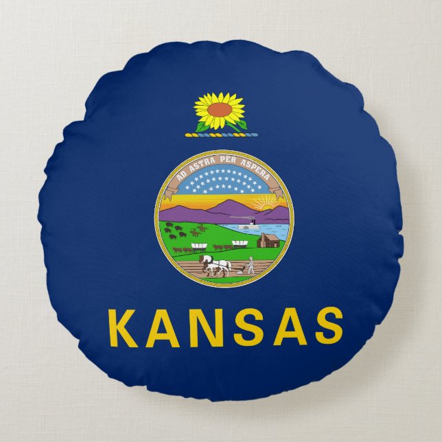 Kansas Statlig flagga Rund Kudde (Framsidan)