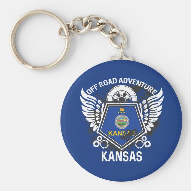 Kansas Statlig flagga utanför väg Äventyr 4x4 Nyckelring (Framsidan)
