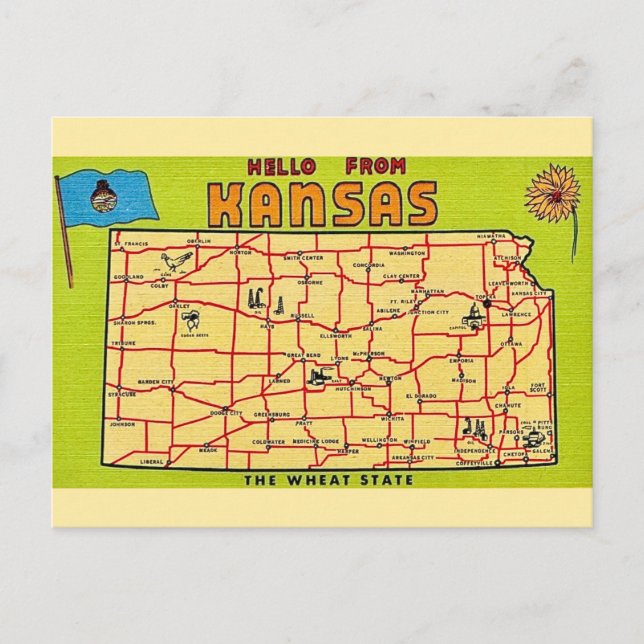 Kansas Statskarta Postkort Vykort (Framsida)