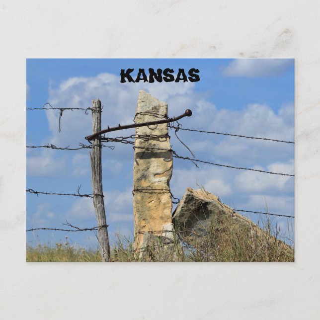 Kansas Stone Post Fence Post Card. Vykort (Framsida)