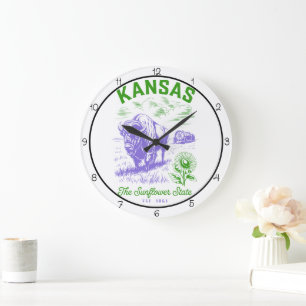Kansas Sunflower State Bison Stor Klocka