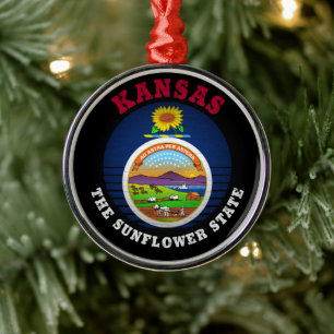 KANSAS SUNFLOWER STATLIG FLAGGA JULGRANSPRYDNAD METALL
