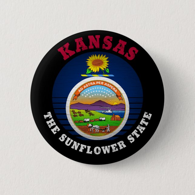 KANSAS SUNFLOWER STATLIG FLAGGA KNAPP (Framsida)
