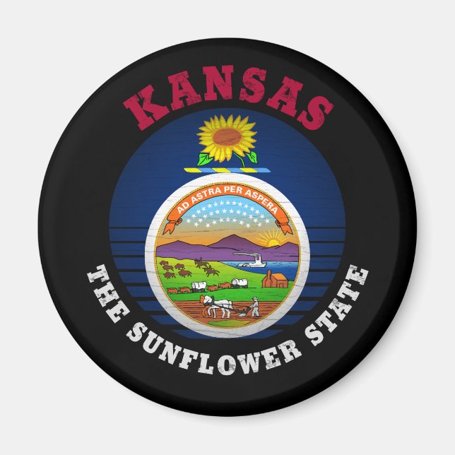 KANSAS SUNFLOWER STATLIG FLAGGA MAGNET (Framsidan)