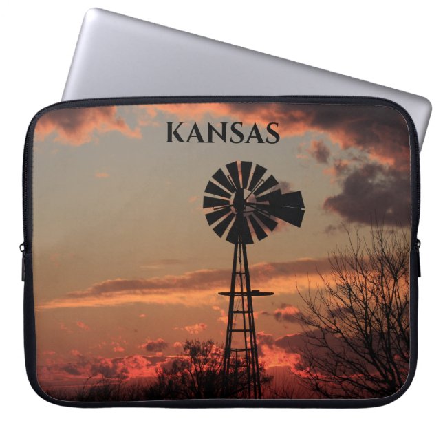 Kansas Sunset Kvarn Silhouette Electronics Bag Laptop Fodral (Framsidan)