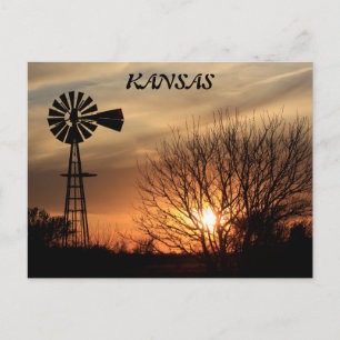 Kansas Sunset Kvarn Silhouette-vykort Vykort