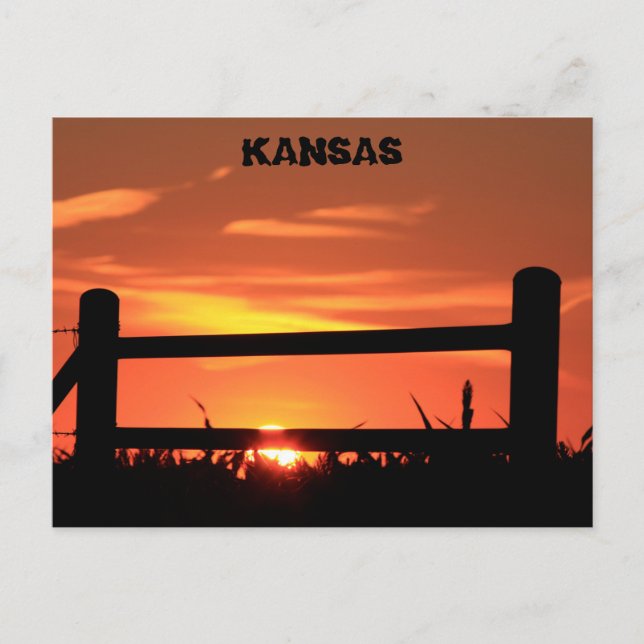 Kansas Sunset med ett staket. Vykort (Framsida)
