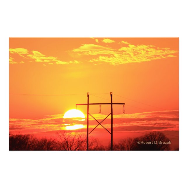 Kansas Sunset med kraft linjer Photo EnUtvidgning Fototryck (Framsidan)