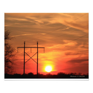 Kansas Sunset med kraft linjer Photo EnUtvidgning Fototryck