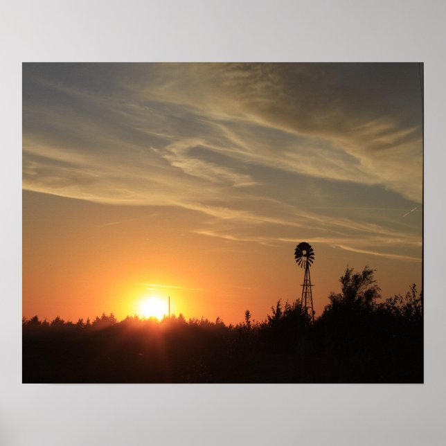 Kansas Sunset med Kvarn silhouette Poster (Framsidan)