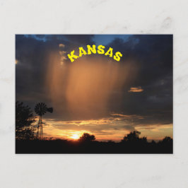 Kansas Sunset med Kvarn Silhouette. Postkort Vykort
