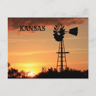 Kansas Sunset med Kvarn silhuette Post Card. Vykort