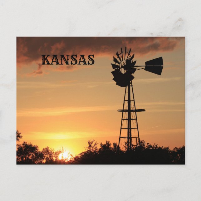 Kansas Sunset med Kvarn silhuette Post Card. Vykort (Framsida)