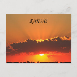 Kansas Sunset med moln och sol-strålningskort. Vykort