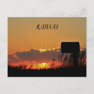 Kansas Sunset med moln och sol-strålningskort. Vykort