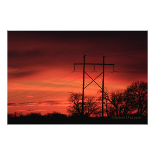 Kansas Sunset,Power linjer Photo EnUtvidgning Fototryck