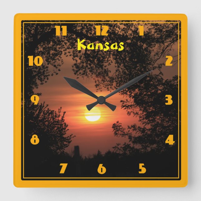 Kansas Sunset Silhouette Fyrkantig Klocka (Framsida)