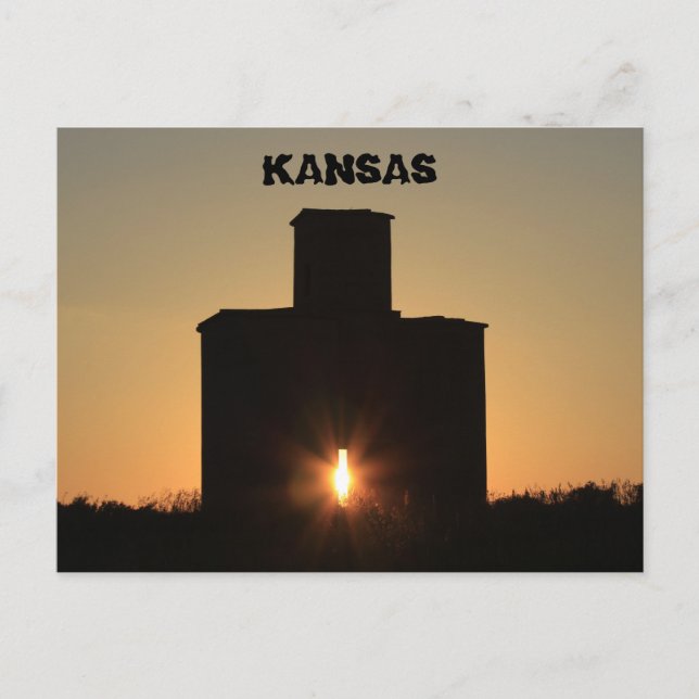 Kansas Sunset Silhouette Grain Elevator Post Card Vykort (Framsida)