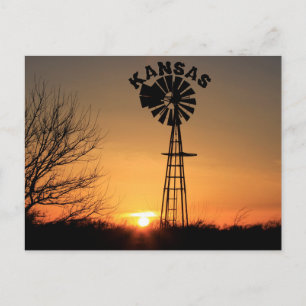 Kansas Sunset Silhouette med Kvarn-kort Vykort