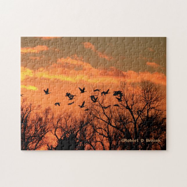 Kansas Sunset with Canadian Geese Jigszle Puzzle Pussel (Horisontell)
