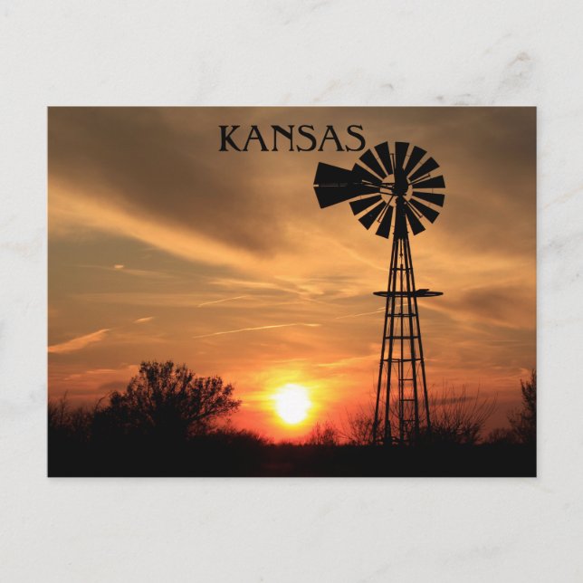 Kansas Sunset with Kvarn silhouette Vykort (Framsida)