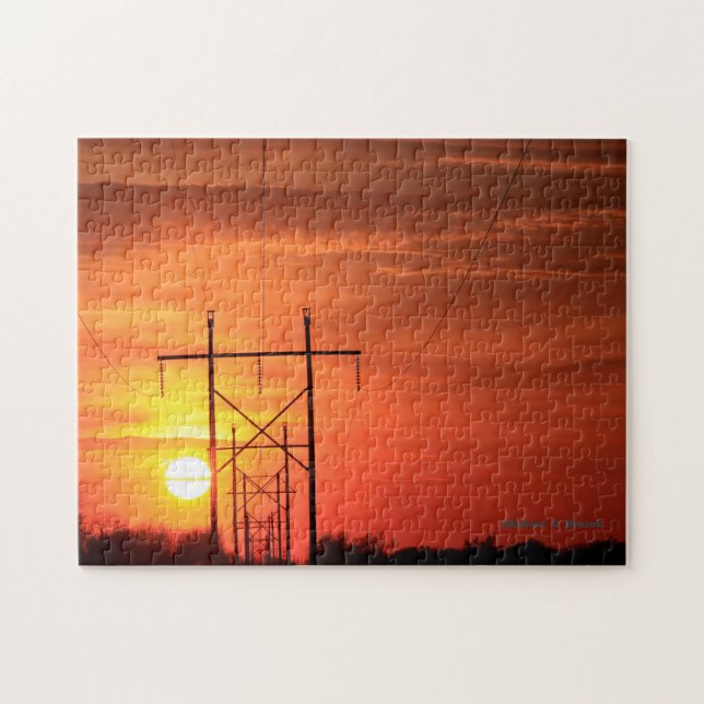 Kansas Sunset with power linjer Puzzle Pussel (Horisontell)