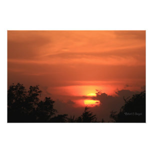 Kansas Sunset with träd and Sol Photo EnUtvidgning Fototryck