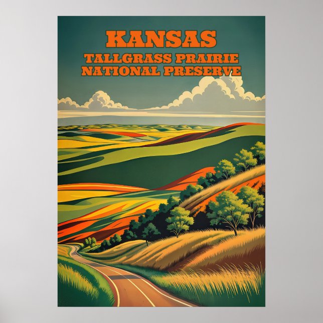 Kansas Tallgräs Prairie National Preserve V02 Poster (Framsidan)