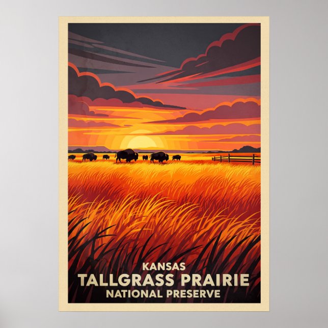 Kansas Tallgräs Prairie National Preserve V05 Poster (Framsidan)