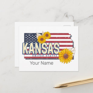 Kansas United Stater Retro State Karta Vintage USA Helg Vykort