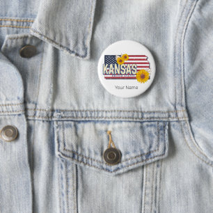 Kansas United Stater Retro State Karta Vintage USA Knapp