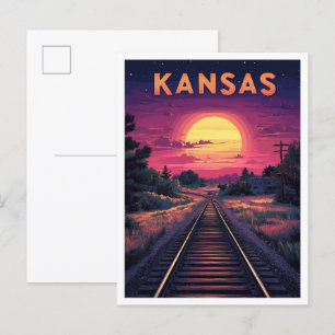 Kansas USA Art Vintage Illustration Travel Vykort