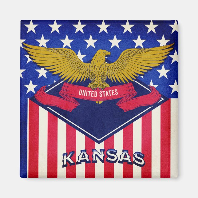 Kansas USA flagga Magnet (Framsidan)