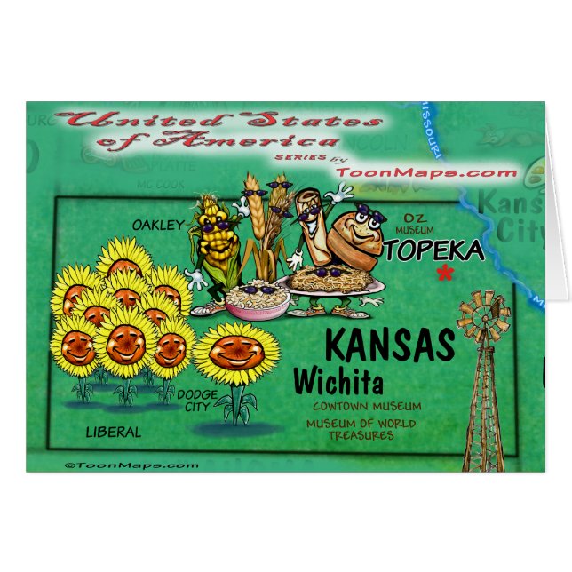 Kansas USA-kort Hälsningskort (Framsidan Horizontal)