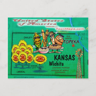 Kansas USA-kort Vykort