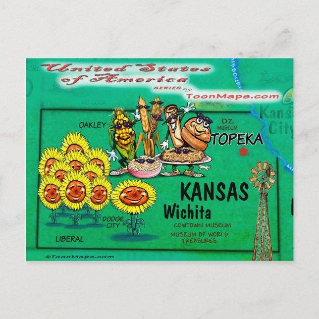 Kansas USA-kort Vykort (Framsida)