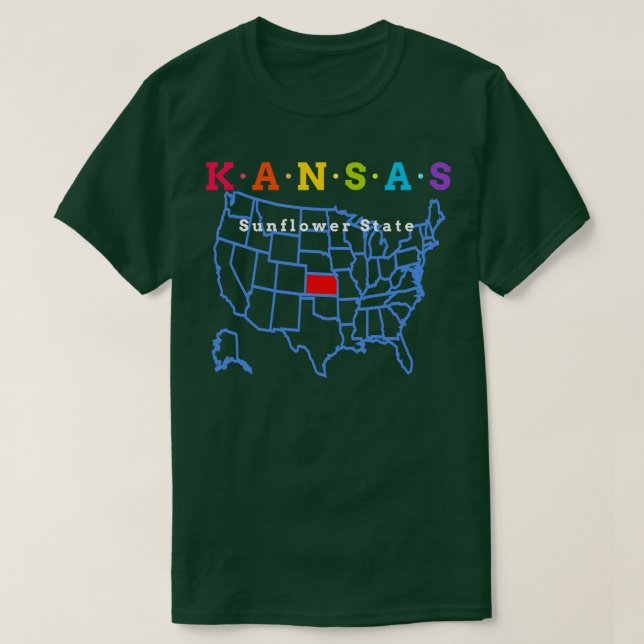 Kansas USA Solrosstat med Karta T Shirt (Design framsida)