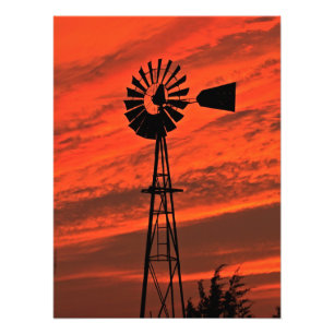 Kansas väderkvarn Siluett Solnedgång Fotoavtryck Fototryck