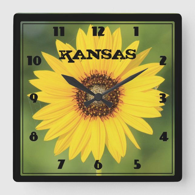 Kansas Vild Solros Closeup Square Clock Fyrkantig Klocka (Framsida)