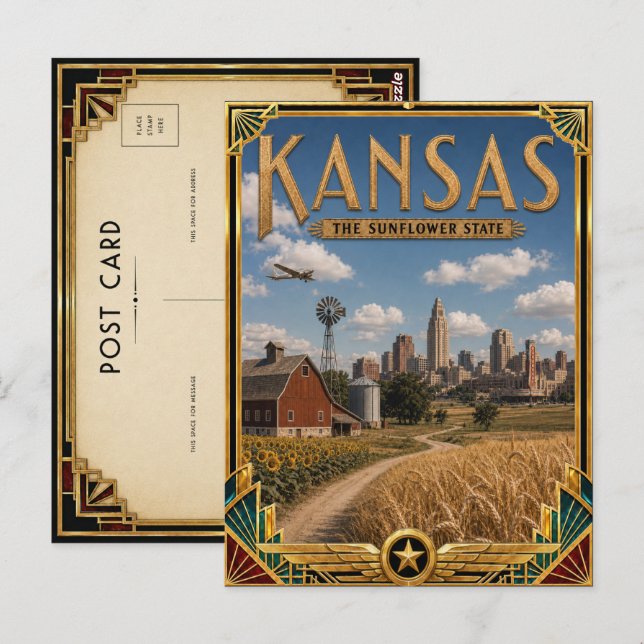 Kansas Vintage Art Deco-guldåldern Vykort (Fram/baksida)